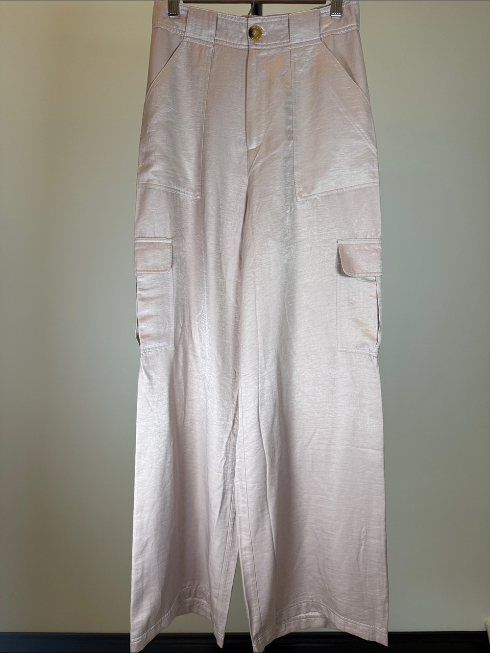 Altar'd State Satin Wide Leg Cargo Pants High Waisted Pink Champagne | Size S